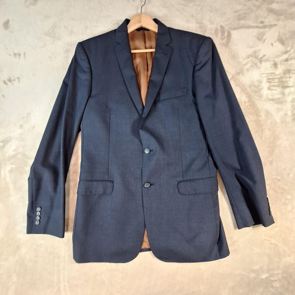 Jos A Bank Suit Jacket Mens 42 Long Blue Wool Check Slim Fit Double Vent 2 Btn